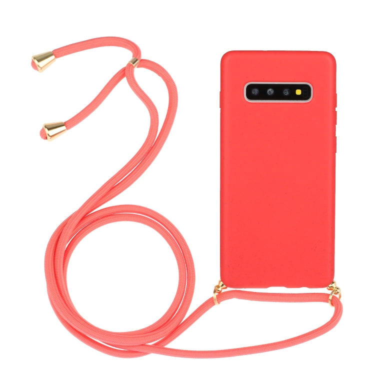 For Galaxy S10 Plus Wheat Straw Material + TPU Protective Case with Lanyard