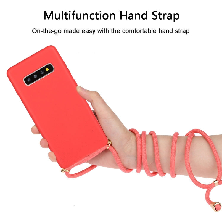 For Galaxy S10 Plus Wheat Straw Material + TPU Protective Case with Lanyard