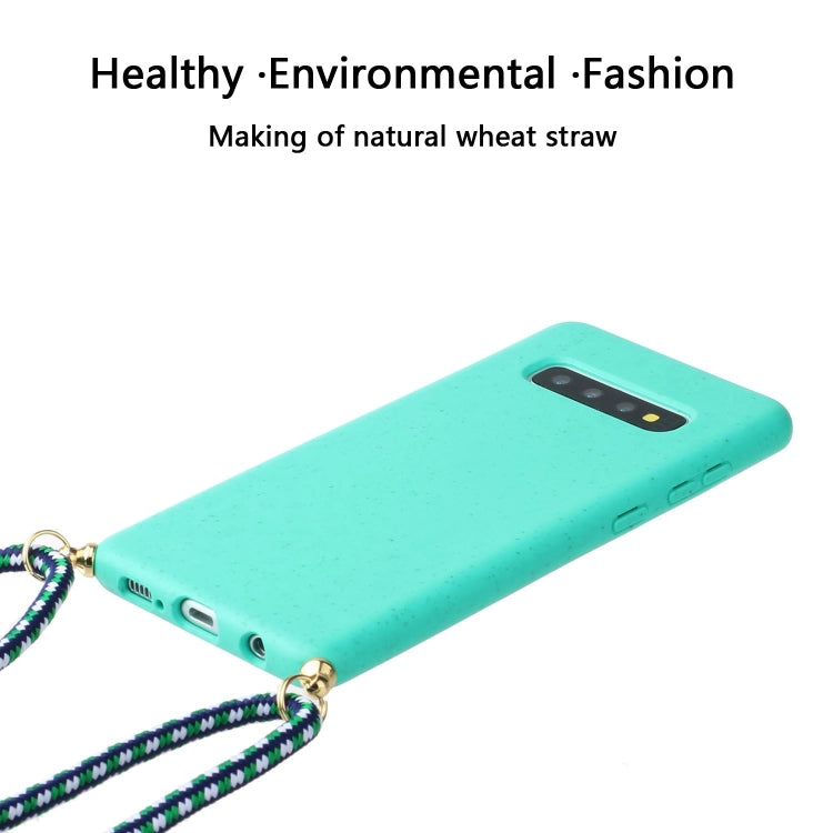 For Galaxy S10 Plus Wheat Straw Material + TPU Protective Case with Lanyard