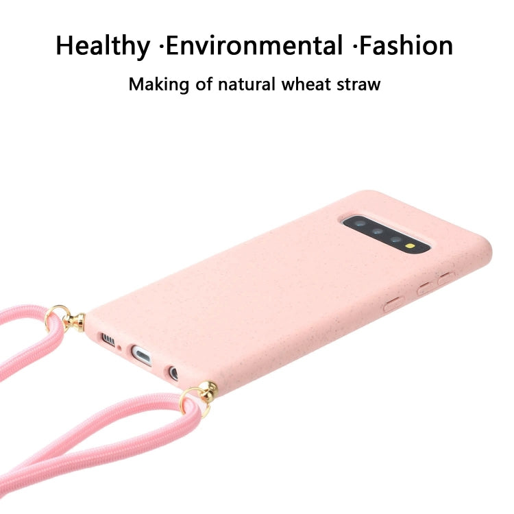 For Galaxy S10 Plus Wheat Straw Material + TPU Protective Case with Lanyard