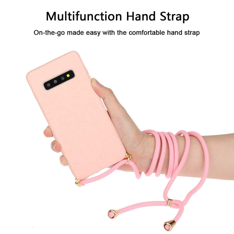 For Galaxy S10 Plus Wheat Straw Material + TPU Protective Case with Lanyard