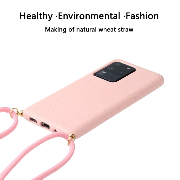 For Galaxy S20 Ultra Wheat Straw Material + TPU Protective Case with Lanyard