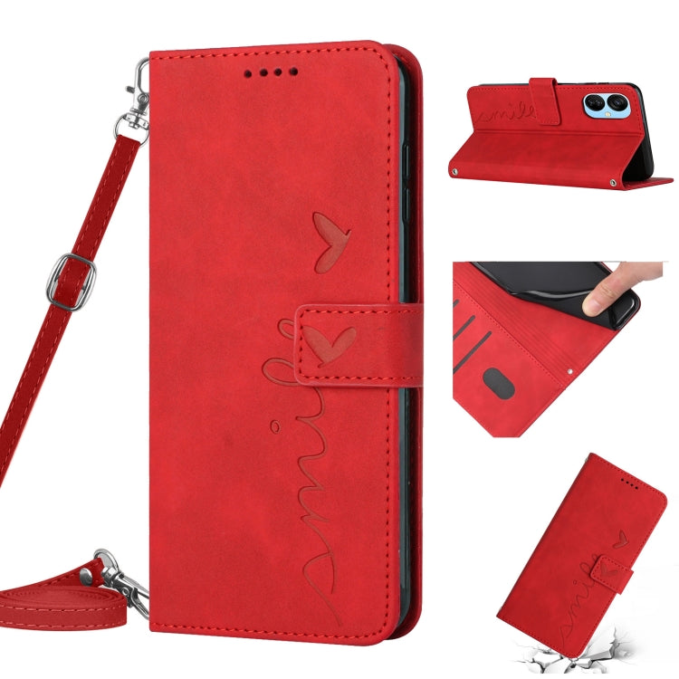 For Tecno Camon 19 Neo Skin Feel Heart Pattern Leather Phone Case with Lanyard