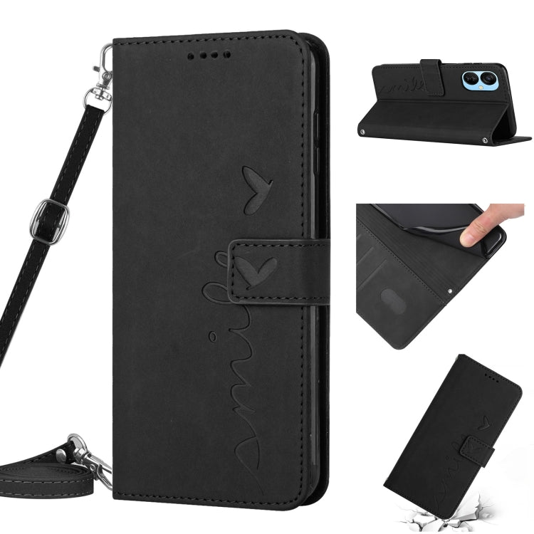 For Tecno Camon 19 Neo Skin Feel Heart Pattern Leather Phone Case with Lanyard