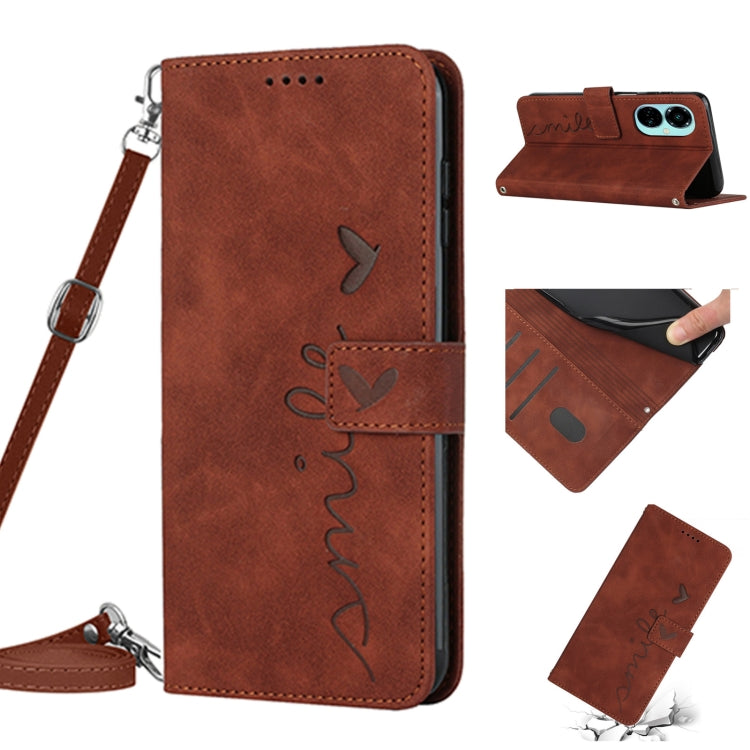 For Tecno Camon 19 Pro 5G Skin Feel Heart Pattern Leather Phone Case with Lanyard