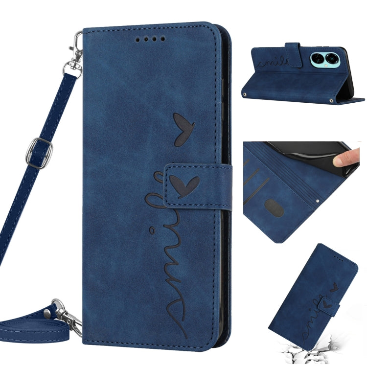 For Tecno Camon 19 Pro 5G Skin Feel Heart Pattern Leather Phone Case with Lanyard