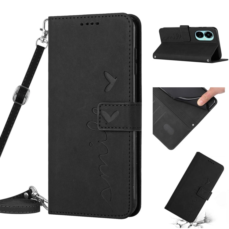 For Tecno Camon 19 Pro 5G Skin Feel Heart Pattern Leather Phone Case with Lanyard