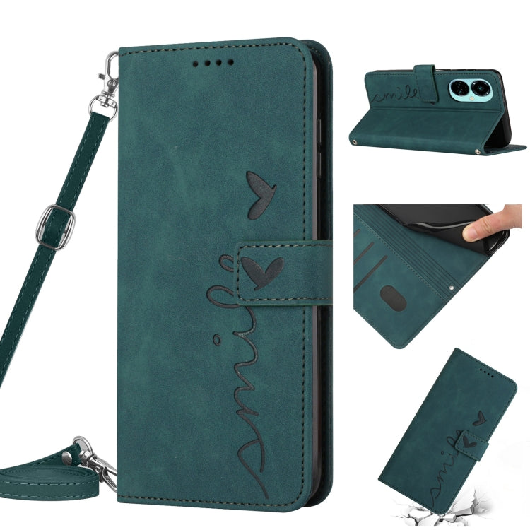 For Tecno Camon 19 Pro 5G Skin Feel Heart Pattern Leather Phone Case with Lanyard