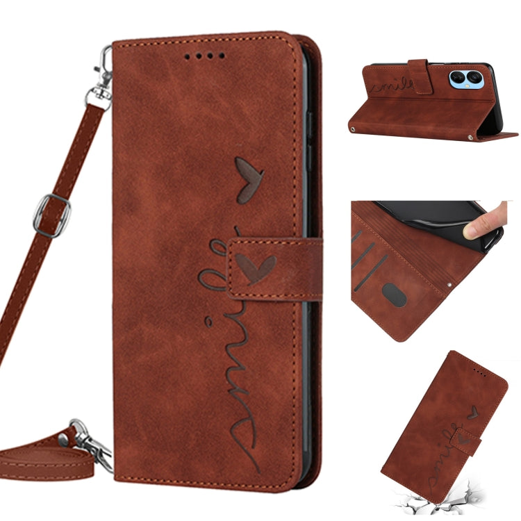 For Tecno Spark 9 Pro Skin Feel Heart Pattern Leather Phone Case with Lanyard