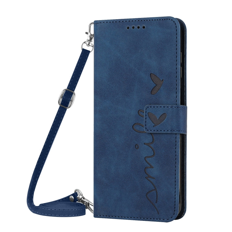 For Tecno Spark 9T Skin Feel Heart Pattern Leather Phone Case with Lanyard