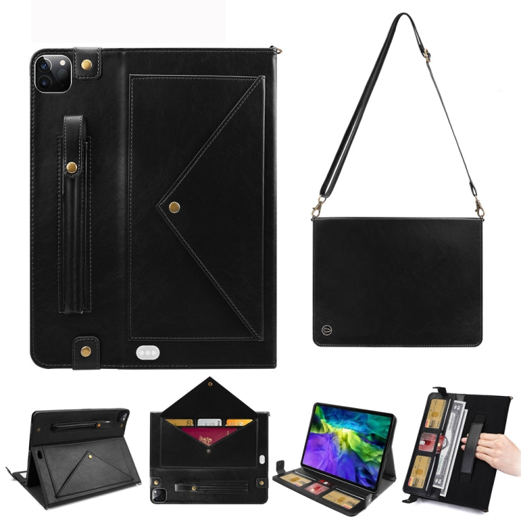 For iPad Pro 12.9 2021 / 2020 Envelope Horizontal Flip PU Leather Tablet Case with Card Slots & Pen Slots & Holder & Wallet & Photo Frame & Shoulder Strap