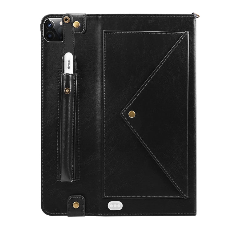 For iPad Pro 12.9 2021 / 2020 Envelope Horizontal Flip PU Leather Tablet Case with Card Slots & Pen Slots & Holder & Wallet & Photo Frame & Shoulder Strap