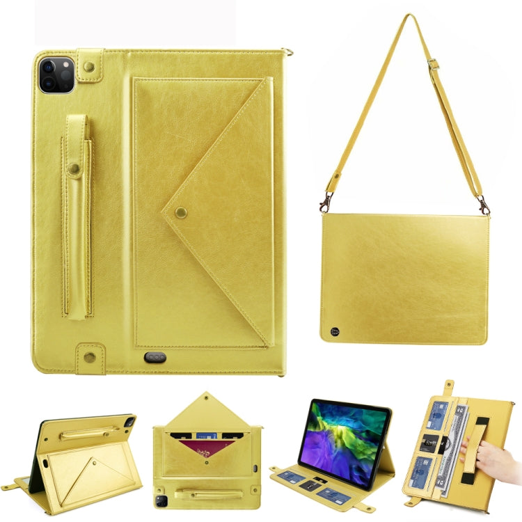 For iPad Pro 12.9 2021 / 2020 Envelope Horizontal Flip PU Leather Tablet Case with Card Slots & Pen Slots & Holder & Wallet & Photo Frame & Shoulder Strap