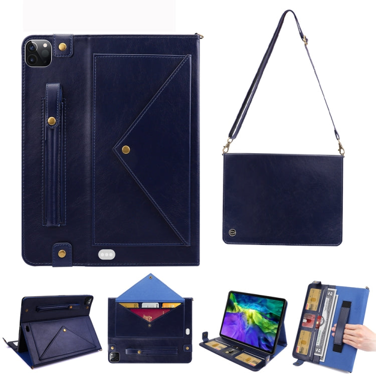 For iPad Pro 12.9 2021 / 2020 Envelope Horizontal Flip PU Leather Tablet Case with Card Slots & Pen Slots & Holder & Wallet & Photo Frame & Shoulder Strap
