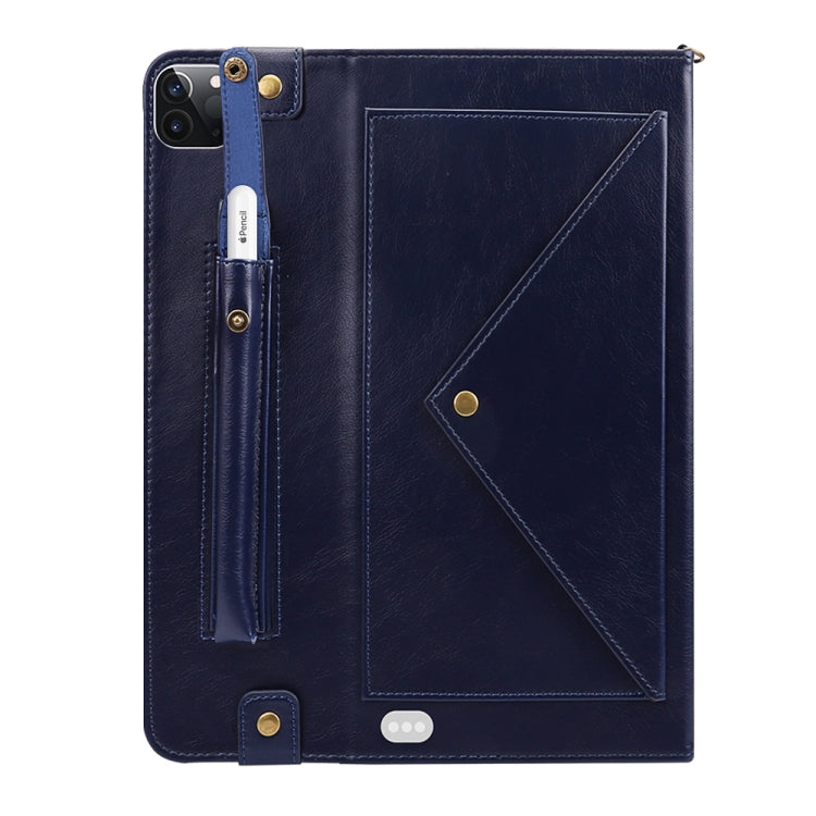 For iPad Pro 12.9 2021 / 2020 Envelope Horizontal Flip PU Leather Tablet Case with Card Slots & Pen Slots & Holder & Wallet & Photo Frame & Shoulder Strap