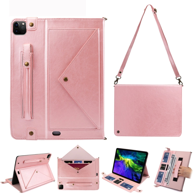 For iPad Pro 12.9 2021 / 2020 Envelope Horizontal Flip PU Leather Tablet Case with Card Slots & Pen Slots & Holder & Wallet & Photo Frame & Shoulder Strap