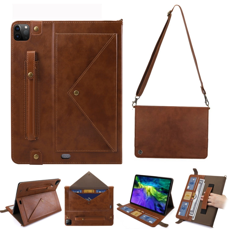 For iPad Pro 12.9 2021 / 2020 Envelope Horizontal Flip PU Leather Tablet Case with Card Slots & Pen Slots & Holder & Wallet & Photo Frame & Shoulder Strap