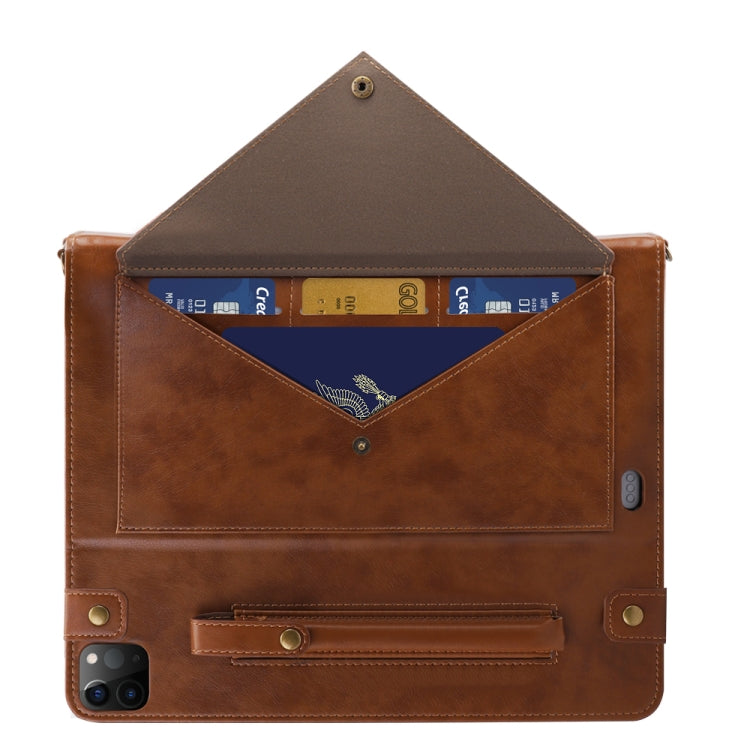 For iPad Pro 12.9 2021 / 2020 Envelope Horizontal Flip PU Leather Tablet Case with Card Slots & Pen Slots & Holder & Wallet & Photo Frame & Shoulder Strap