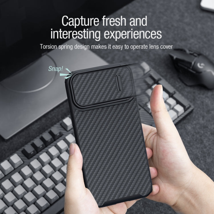 For iPhone 14 Pro Max NILLKIN Synthetic Fiber Camshield Phone Case(Black)