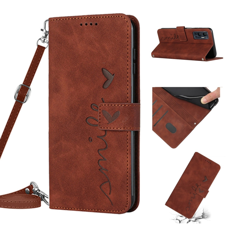 For Infinix Hot 12 Skin Feel Heart Pattern Leather Phone Case with Lanyard