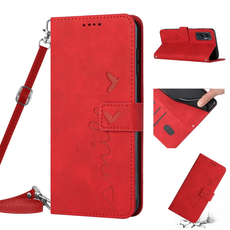 For Infinix Hot 12 Skin Feel Heart Pattern Leather Phone Case with Lanyard