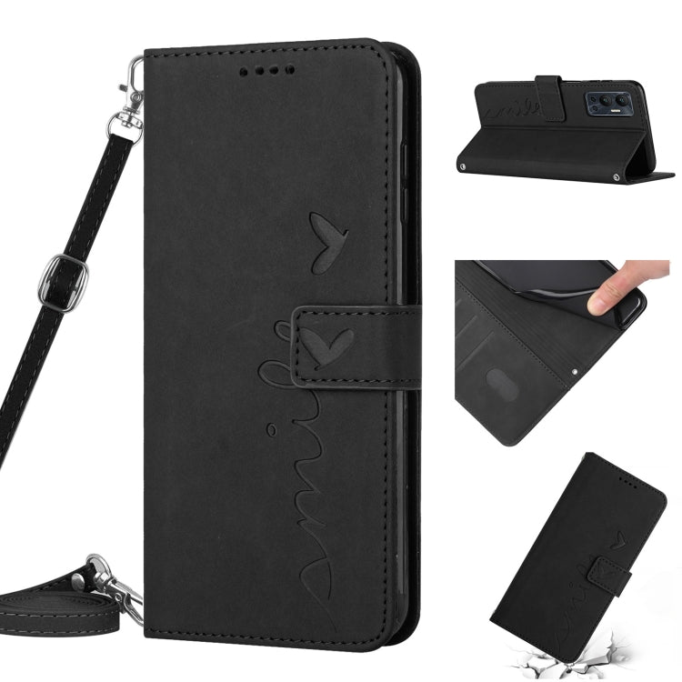 For Infinix Hot 12 Skin Feel Heart Pattern Leather Phone Case with Lanyard