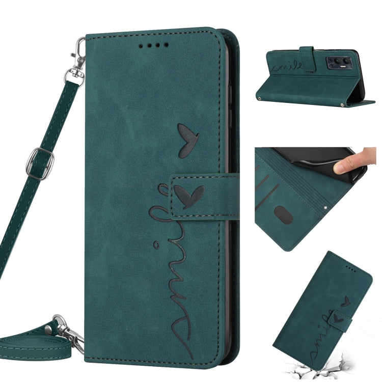 For Infinix Hot 12 Skin Feel Heart Pattern Leather Phone Case with Lanyard