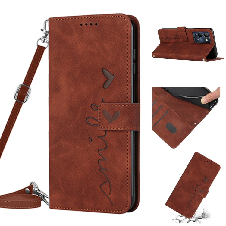 For Infinix Note 12 G96 Skin Feel Heart Pattern Leather Phone Case with Lanyard