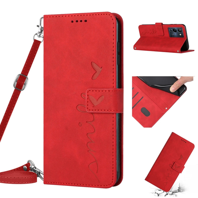For Infinix Note 12 G96 Skin Feel Heart Pattern Leather Phone Case with Lanyard