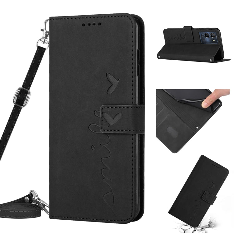 For Infinix Note 12 G96 Skin Feel Heart Pattern Leather Phone Case with Lanyard