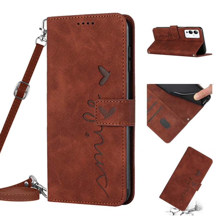 For Infinix Note 12i Skin Feel Heart Pattern Leather Phone Case with Lanyard