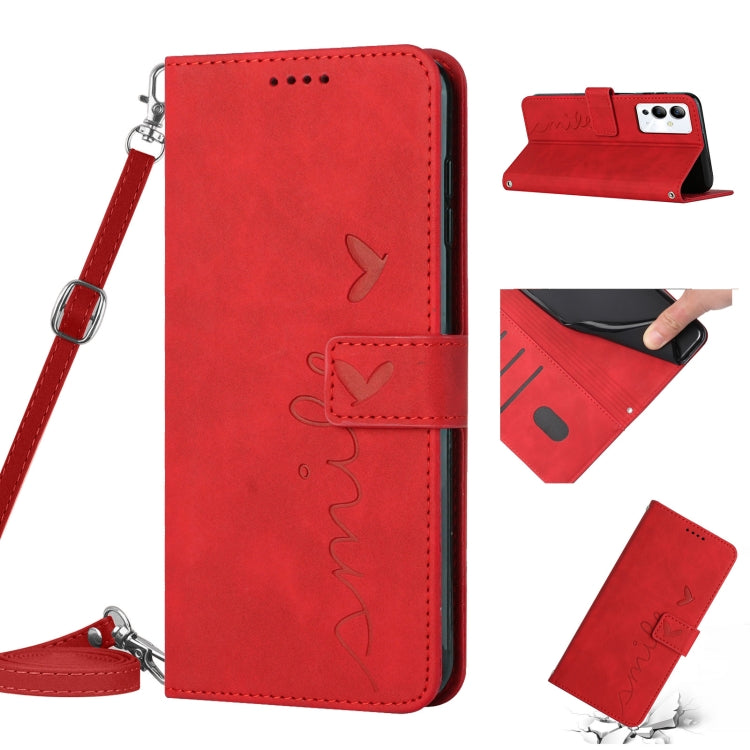 For Infinix Note 12i Skin Feel Heart Pattern Leather Phone Case with Lanyard