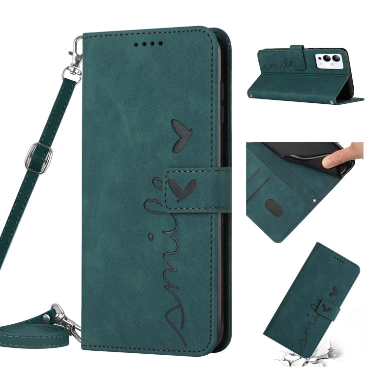 For Infinix Note 12i Skin Feel Heart Pattern Leather Phone Case with Lanyard