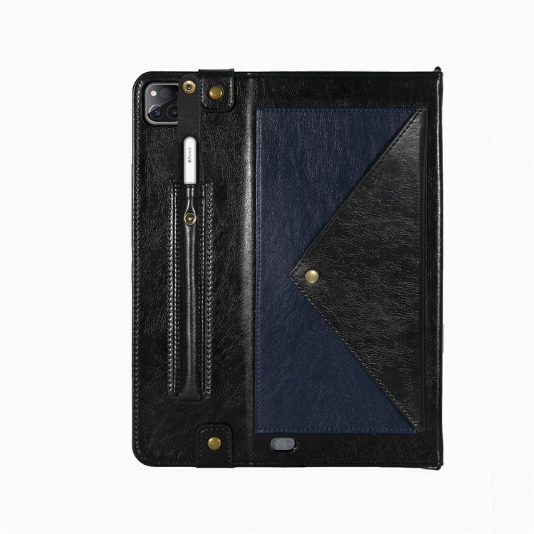For iPad Pro 12.9 2021 / 2020 Envelope Color Matching Horizontal Flip PU Leather Tablet Case with Card Slots & Pen Slots & Holder & Wallet & Photo Frame & Shoulder Strap