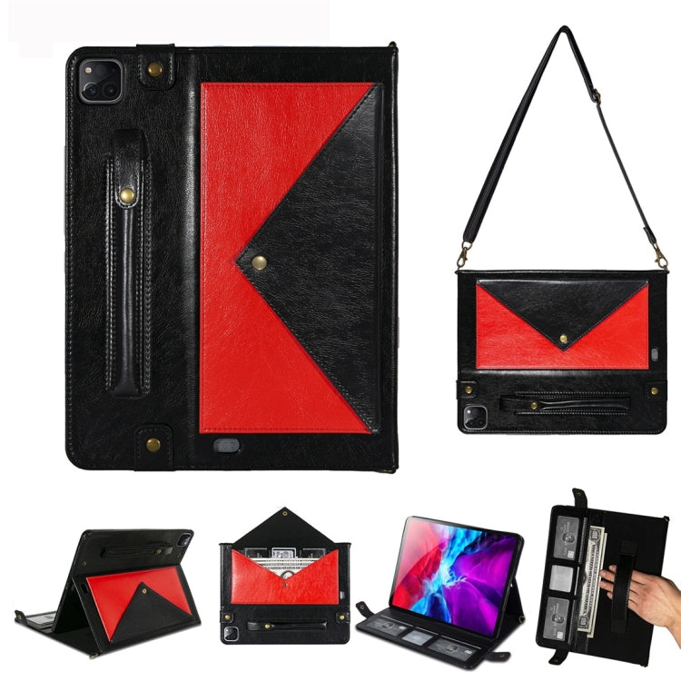 For iPad Pro 12.9 2021 / 2020 Envelope Color Matching Horizontal Flip PU Leather Tablet Case with Card Slots & Pen Slots & Holder & Wallet & Photo Frame & Shoulder Strap