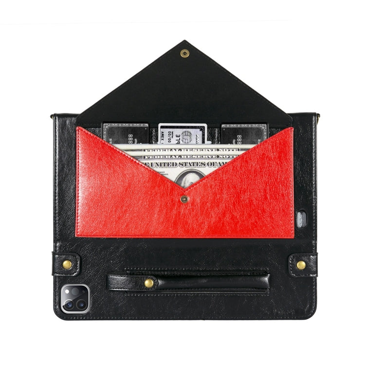 For iPad Pro 12.9 2021 / 2020 Envelope Color Matching Horizontal Flip PU Leather Tablet Case with Card Slots & Pen Slots & Holder & Wallet & Photo Frame & Shoulder Strap