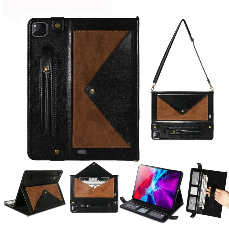 For iPad Pro 12.9 2021 / 2020 Envelope Color Matching Horizontal Flip PU Leather Tablet Case with Card Slots & Pen Slots & Holder & Wallet & Photo Frame & Shoulder Strap