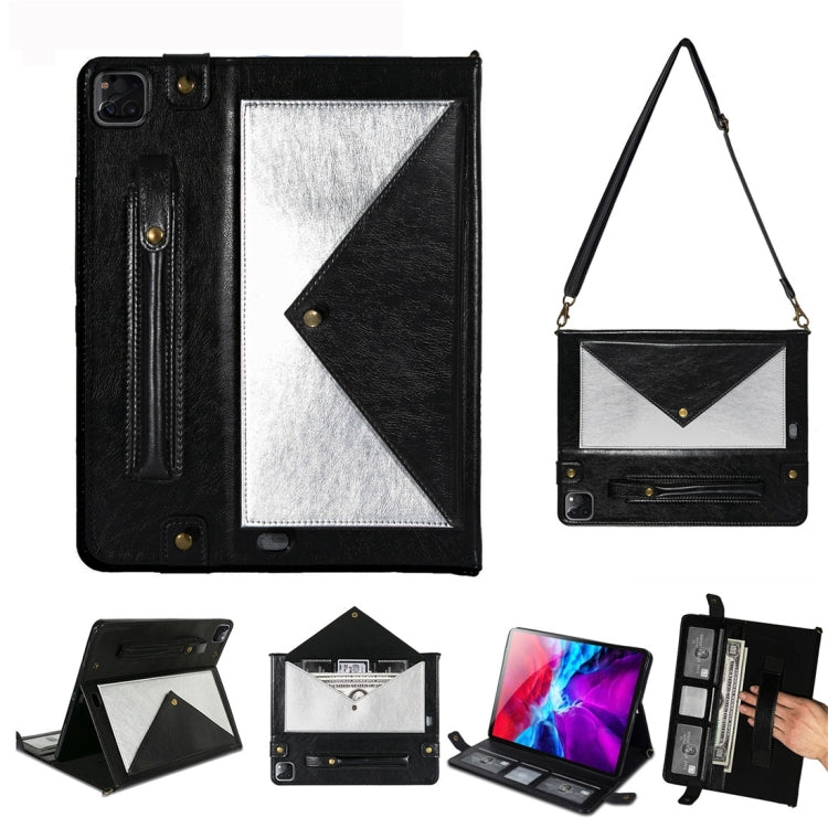 For iPad Pro 12.9 2021 / 2020 Envelope Color Matching Horizontal Flip PU Leather Tablet Case with Card Slots & Pen Slots & Holder & Wallet & Photo Frame & Shoulder Strap