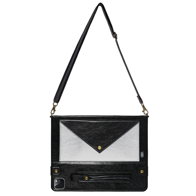 For iPad Pro 12.9 2021 / 2020 Envelope Color Matching Horizontal Flip PU Leather Tablet Case with Card Slots & Pen Slots & Holder & Wallet & Photo Frame & Shoulder Strap