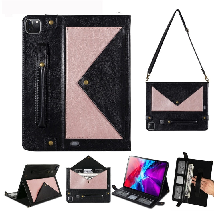 For iPad Pro 12.9 2021 / 2020 Envelope Color Matching Horizontal Flip PU Leather Tablet Case with Card Slots & Pen Slots & Holder & Wallet & Photo Frame & Shoulder Strap