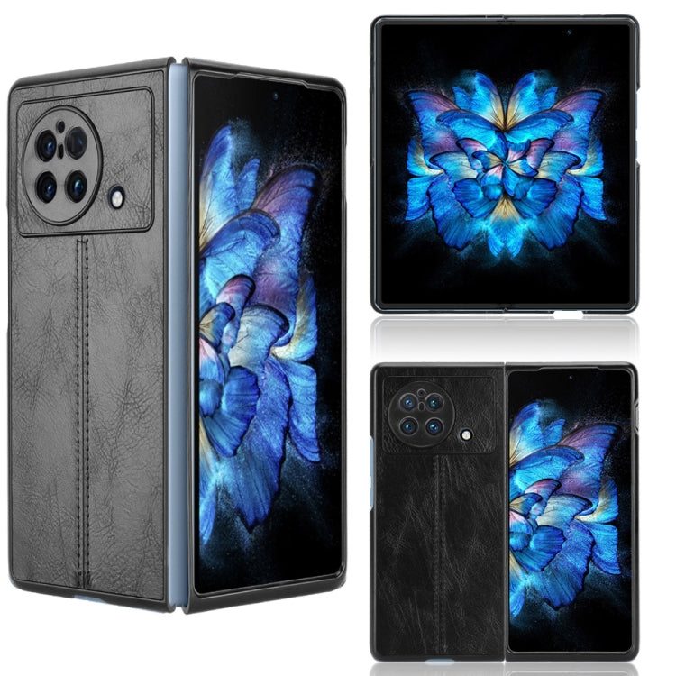 For vivo X Fold Sewing Cow Pattern Skin PC + PU + TPU Case