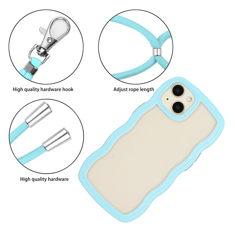 For iPhone 14 Lanyard Candy Color Wave TPU Clear PC Phone Case