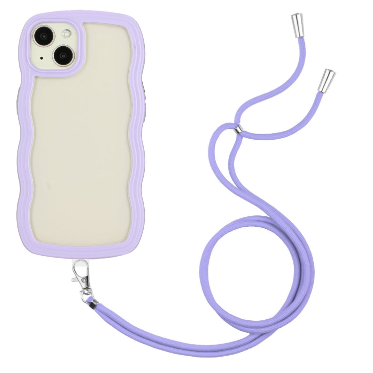 For iPhone 14 Lanyard Candy Color Wave TPU Clear PC Phone Case