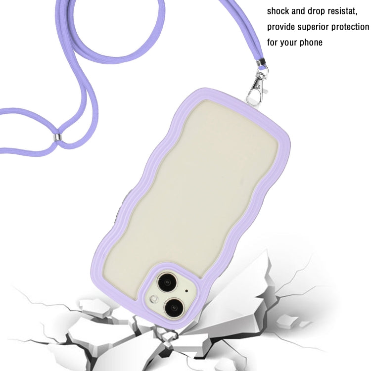 For iPhone 14 Lanyard Candy Color Wave TPU Clear PC Phone Case