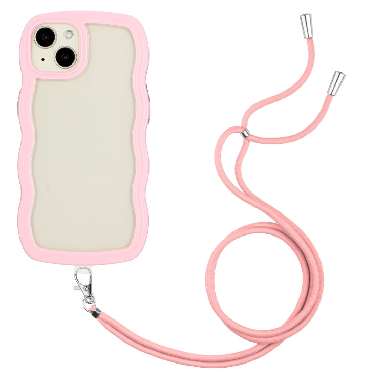 For iPhone 14 Lanyard Candy Color Wave TPU Clear PC Phone Case