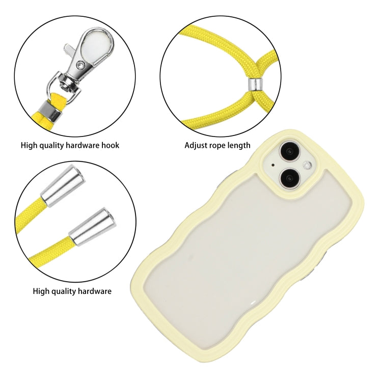 For iPhone 14 Lanyard Candy Color Wave TPU Clear PC Phone Case