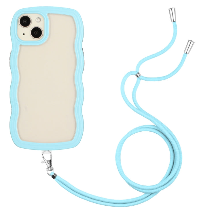 For iPhone 14 Plus  Lanyard Candy Color Wave TPU Clear PC Phone Case