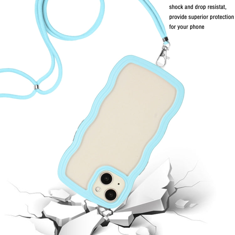 For iPhone 14 Plus  Lanyard Candy Color Wave TPU Clear PC Phone Case