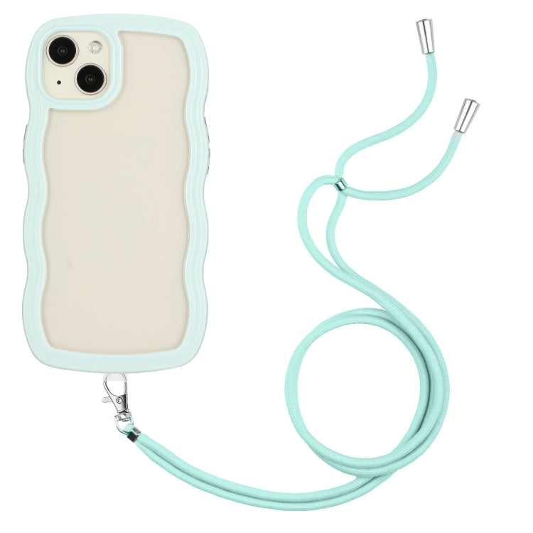 For iPhone 14 Plus  Lanyard Candy Color Wave TPU Clear PC Phone Case