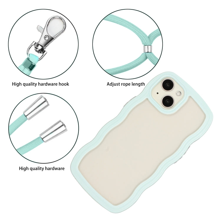 For iPhone 14 Plus  Lanyard Candy Color Wave TPU Clear PC Phone Case